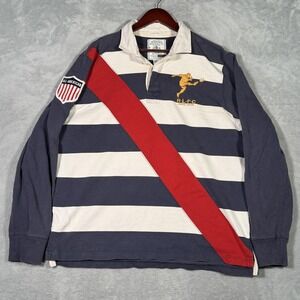 Rugby Ralph Lauren Polo Shirt Mens XL Blue Stripe All American Sash Kicker